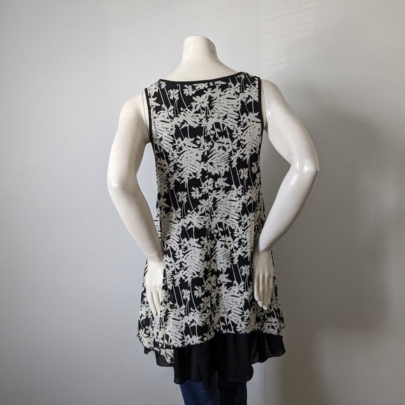 Papillon - Black w/ Cream Floral Sleeveless Tunic Top - Size S - Picture 6 of 9